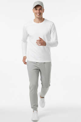 Bisiklet Yaka Scuba Erkek Sweatshirt Ekru - Erkek Sweatshirt