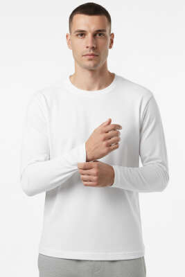 Bisiklet Yaka Scuba Erkek Sweatshirt Ekru 