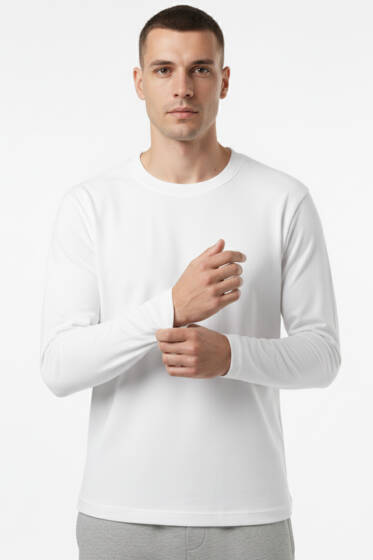 Bisiklet Yaka Scuba Erkek Sweatshirt Ekru - Erkek Sweatshirt