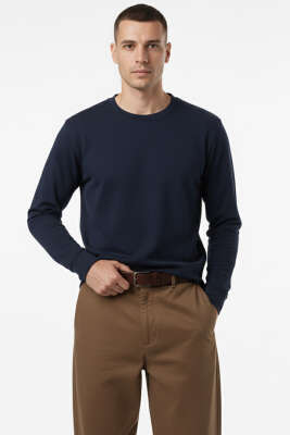 Bisiklet Yaka Scuba Erkek Sweatshirt Lacivert 