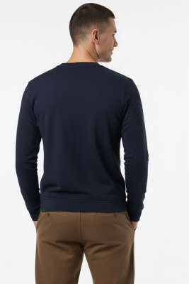 Bisiklet Yaka Scuba Erkek Sweatshirt Lacivert - Erkek Sweatshirt