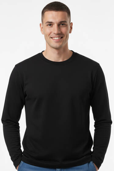 Bisiklet Yaka Scuba Erkek Sweatshirt Siyah - Erkek Sweatshirt