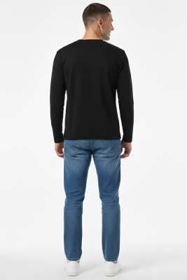 Bisiklet Yaka Scuba Erkek Sweatshirt Siyah - Erkek Sweatshirt