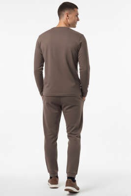 Bisiklet Yaka Scuba Erkek Sweatshirt Vizon - Erkek Sweatshirt