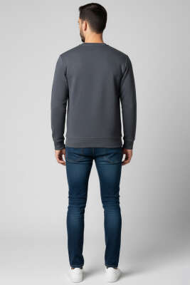 Bisiklet Yaka Selanik Erkek Sweatshirt Füme - Yeni Erkek Giyim