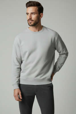 Bisiklet Yaka Selanik Erkek Sweatshirt Gri - WİPEOUT