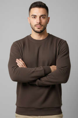 Bisiklet Yaka Selanik Erkek Sweatshirt Kahve - WİPEOUT