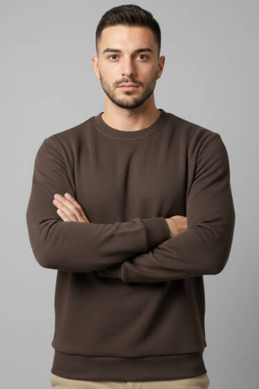 Bisiklet Yaka Selanik Erkek Sweatshirt Kahve - Yeni Erkek Giyim