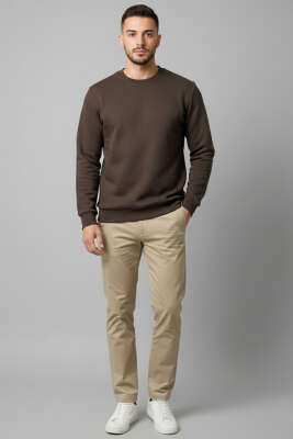 Bisiklet Yaka Selanik Erkek Sweatshirt Kahve - Yeni Erkek Giyim