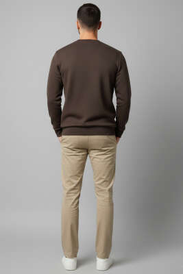 Bisiklet Yaka Selanik Erkek Sweatshirt Kahve - Yeni Erkek Giyim