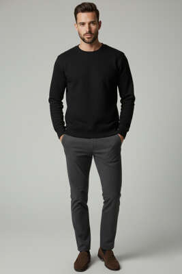 Bisiklet Yaka Selanik Erkek Sweatshirt Siyah - Yeni Erkek Giyim