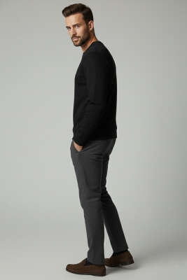 Bisiklet Yaka Selanik Erkek Sweatshirt Siyah - Yeni Erkek Giyim