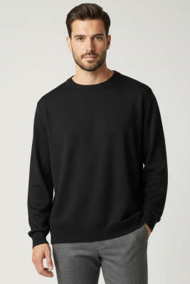 Bisiklet Yaka Selanik Erkek Sweatshirt Siyah - WİPEOUT