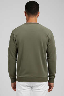 Bisiklet Yaka Süet Erkek Sweatshirt Haki - Erkek Sweatshirt