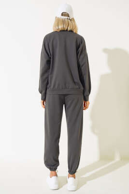 Bisiklet Yaka Sweatshirt İkili Takım Füme - Kadın Giyim Modelleri