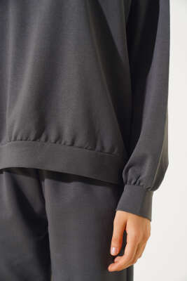 Bisiklet Yaka Sweatshirt İkili Takım Füme - Kadın Giyim Modelleri