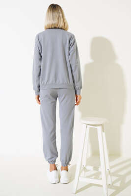 Bisiklet Yaka Sweatshirt İkili Takım Kayrak Grisi - Kadın Giyim Modelleri