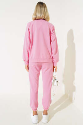 Bisiklet Yaka Sweatshirt İkili Takım Pembe - Kadın Giyim Modelleri