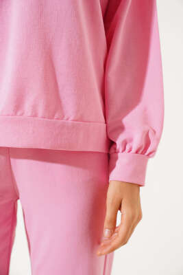Bisiklet Yaka Sweatshirt İkili Takım Pembe - Kadın Giyim Modelleri