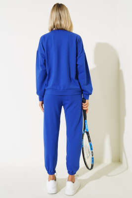 Bisiklet Yaka Sweatshirt İkili Takım Saks - Kadın Giyim Modelleri