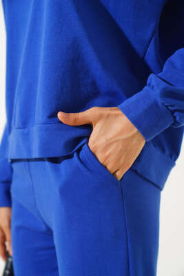 Bisiklet Yaka Sweatshirt İkili Takım Saks - Kadın Giyim Modelleri