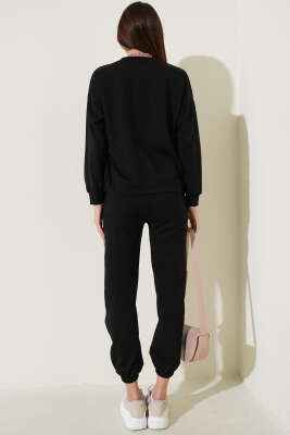 Bisiklet Yaka Sweatshirt İkili Takım Siyah - Kadın Giyim Modelleri