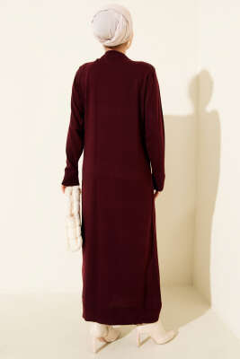 Bisiklet Yaka Triko Basic Elbise Bordo - Elbise