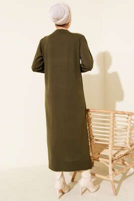Bisiklet Yaka Triko Basic Elbise Haki - Elbise