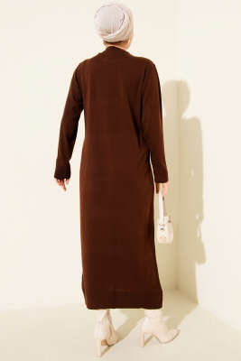 Bisiklet Yaka Triko Basic Elbise Kahve - Elbise