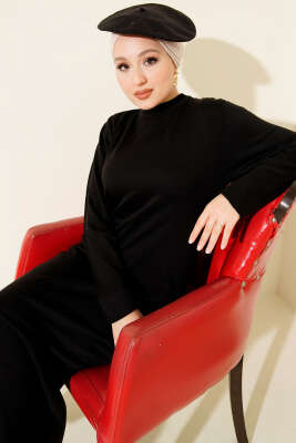 Bisiklet Yaka Triko Basic Elbise Siyah - Elbise