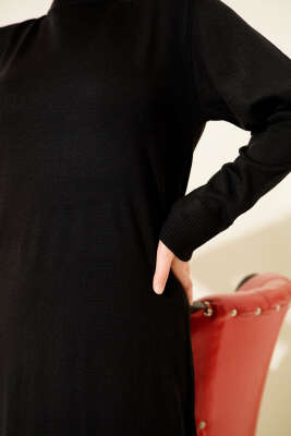 Bisiklet Yaka Triko Basic Elbise Siyah - Elbise