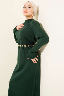 Bisiklet Yaka Triko Basic Elbise Zümrüt - Elbise