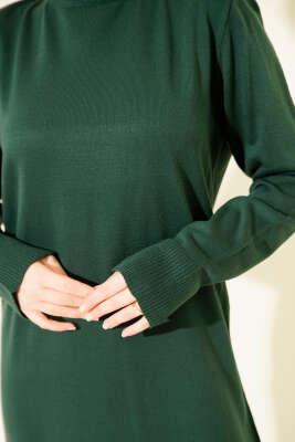 Bisiklet Yaka Triko Basic Elbise Zümrüt - Elbise