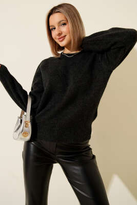 Bisiklet Yaka Triko Kazak Antrasit - Kadın Giyim Modelleri