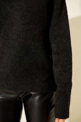 Bisiklet Yaka Triko Kazak Antrasit - Kadın Giyim Modelleri