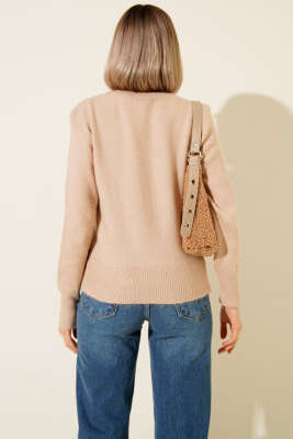 Bisiklet Yaka Triko Kazak Bej - Kadın Giyim Modelleri