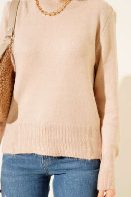 Bisiklet Yaka Triko Kazak Bej - Kadın Giyim Modelleri