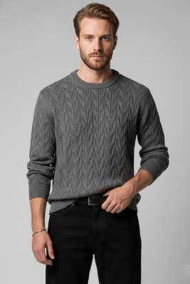 Bisiklet Yaka Triko Kazak Füme - Erkek Kazak