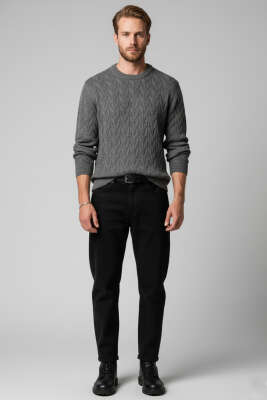 Bisiklet Yaka Triko Kazak Füme - Erkek Kazak