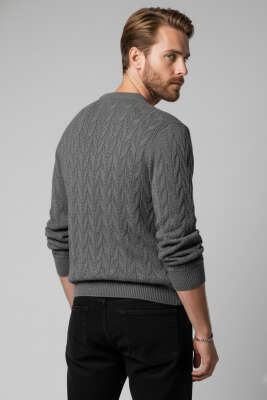 Bisiklet Yaka Triko Kazak Füme - Erkek Kazak