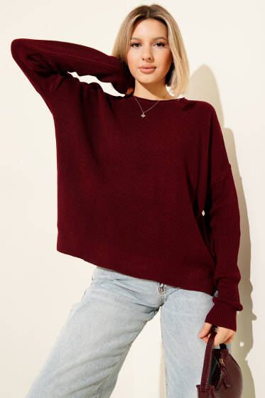 Bisiklet Yaka Triko Kazak Bordo - Kadın Giyim Modelleri