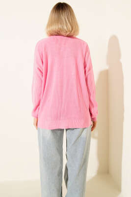 Bisiklet Yaka Triko Kazak Pembe - Yılın Fırsatı