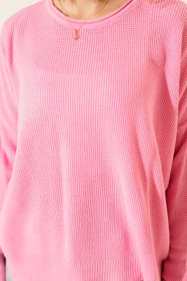 Bisiklet Yaka Triko Kazak Pembe - Yılın Fırsatı