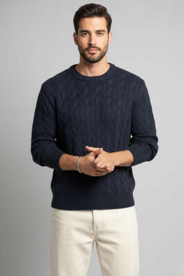 Bisiklet Yaka Triko Kazak Lacivert 