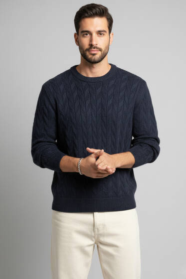 Bisiklet Yaka Triko Kazak Lacivert - Erkek Kazak