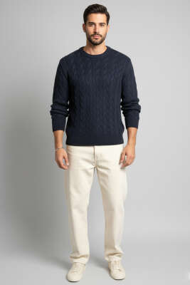 Bisiklet Yaka Triko Kazak Lacivert - Erkek Kazak