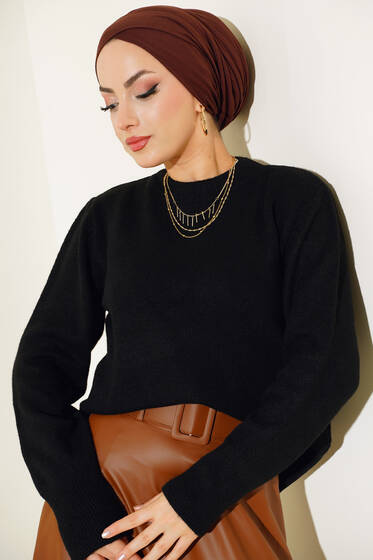 Bisiklet Yaka Triko Kazak Siyah - Kazak