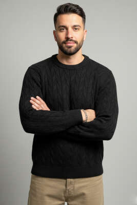 Bisiklet Yaka Triko Kazak Siyah 