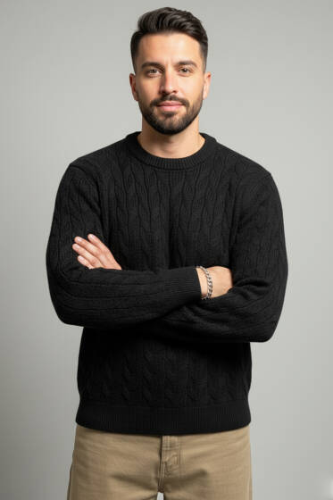 Bisiklet Yaka Triko Kazak Siyah - Erkek Kazak