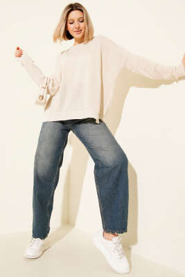 Bisiklet Yaka Triko Kazak Bej - Kadın Giyim Modelleri